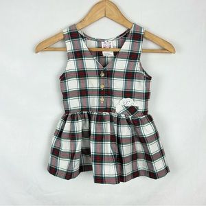 Vintage 90s "Pink Soda" Christmas Plaid Button Dress w/Faux Hanker-chief Sz 3T